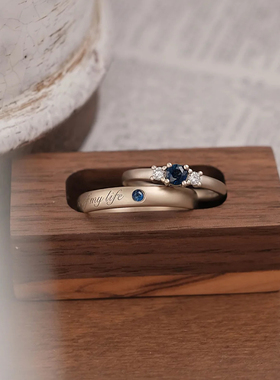 蓝宝石情侣对戒男女戒指