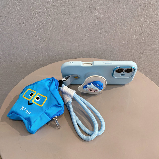 Blue hat Dora bracket suitable for Apple 16pro mobile phone case 15promax crossbody strap 14pro hand storage bag iPhone 13 anti-fall 12pro creative xsmax cartoon 11 protective case