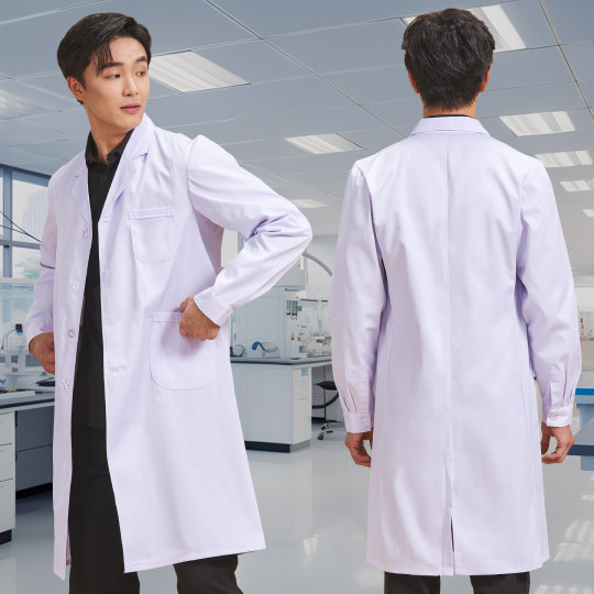 Male medical student in white coat laboratory lab coat chemistry