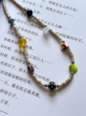 （海岛度假系列）夏天然石系列清爽白蓝贝壳珠珍珠项链