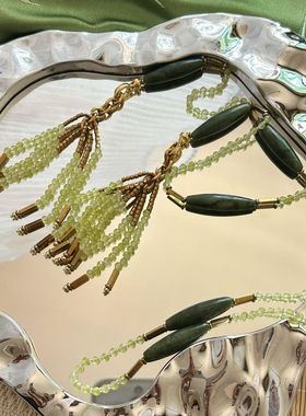 新中式设计重工银河流苏拉长石云水晶长链可叠戴两用项链女小众静