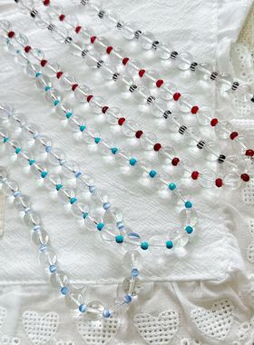 简约透明水晶天然石猫眼石混合串珠项链精致高级大气百搭时尚颈链