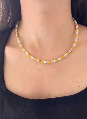 薄荷柠檬玛瑙项链女2024新款高级感轻奢小众饰品配饰锁骨链