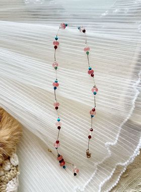 夏季小清新粉红水晶项链天然石大珠小珠百搭项链精致锁骨链