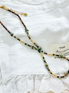 天然石撞色串珠项链手链美拉德风锁骨链新中式百搭款式