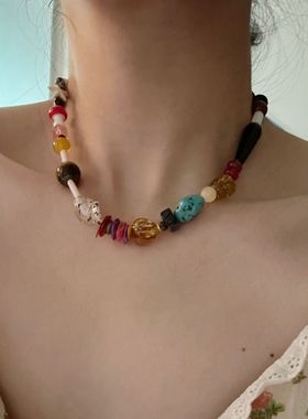 快乐万花筒项链多元素混搭复古彩色多巴胺手工制作锁骨链