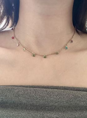 YJY-YH彩色项链女小众设计感锁骨链彩色锆石轻奢高级感颈链气质
