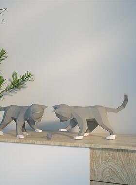 diy猫咪几何立体纸模现代摆件