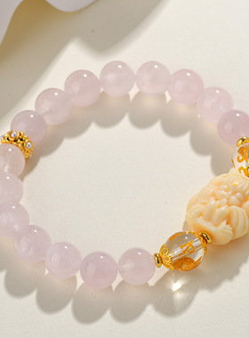 天然星光粉水晶九尾狐手链新中式