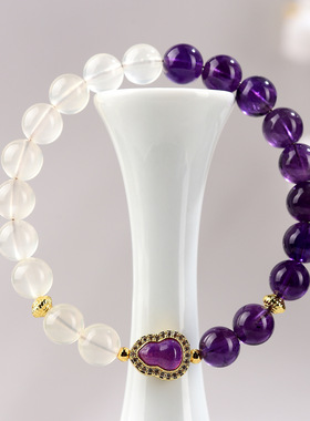 天然柠檬黄水晶紫水晶手链原创葫