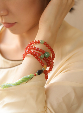 保山冰红南红6mm手链项链两用108