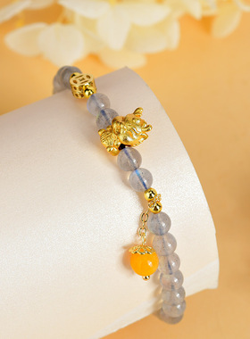 天然灰月光石水晶福龙手串生肖本