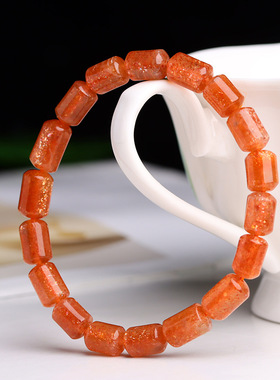 天然水晶金太阳石桶珠手串金沙日