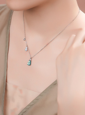 蒂奇亚实拍天然蓝水翡翠葫芦项链