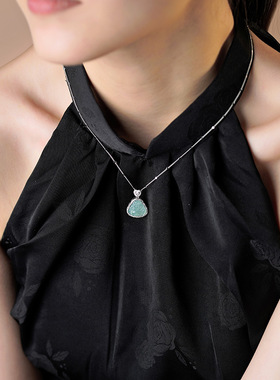 实拍蓝水翡翠佛公项链女S925纯银