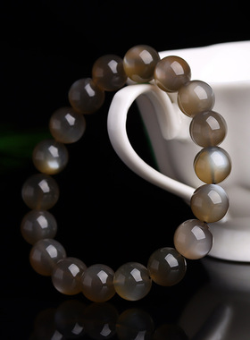 天然水晶银太阳石圆珠手串黑灰色