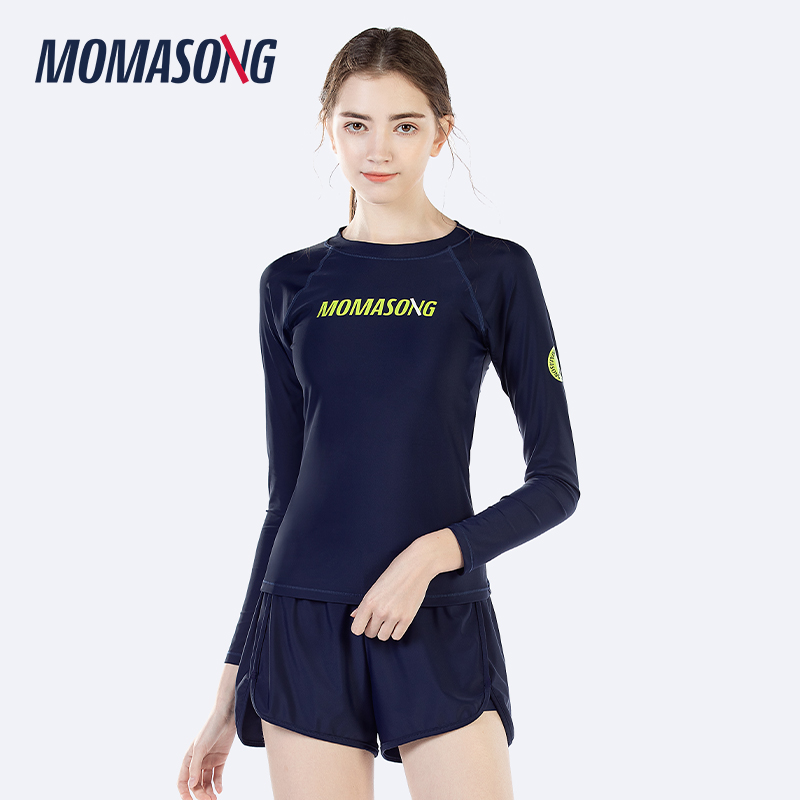 Momasong泳衣女长袖分体2022年新款遮肚显瘦保守泡温泉度假游泳衣 - 图1