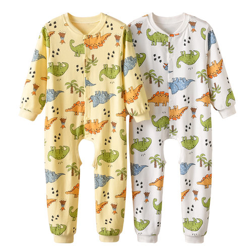 儿童连体衣男两岁男童宝宝大码开档家居服夏睡衣女童薄款春秋纯棉 - 图0