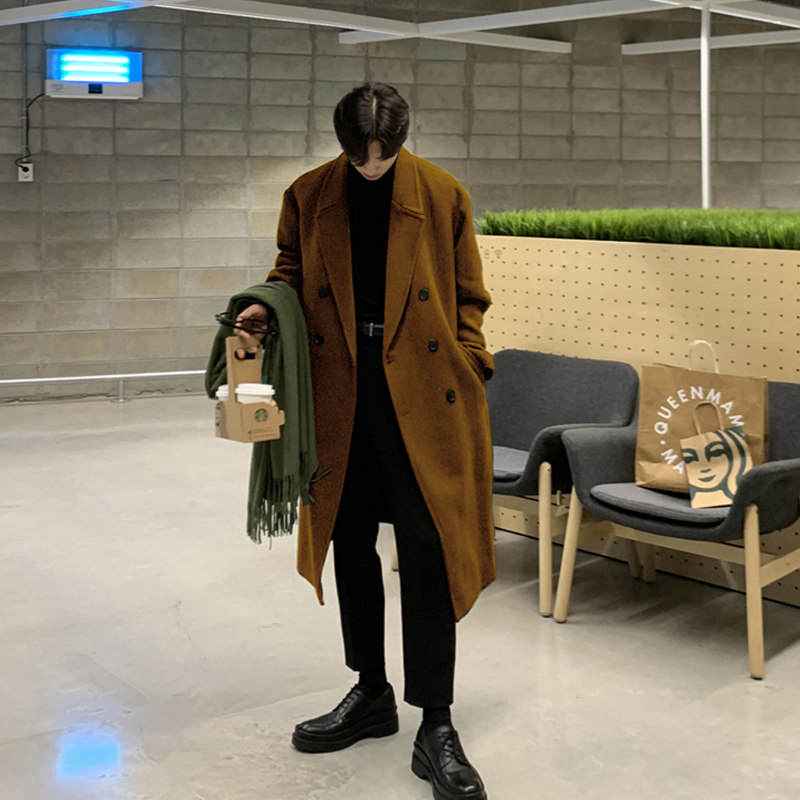 冬季新款顺毛呢子大衣男长款过膝韩版宽松帅气毛呢外套男英伦风衣,淘宝优惠券,粉丝福利购,淘宝优惠卷
