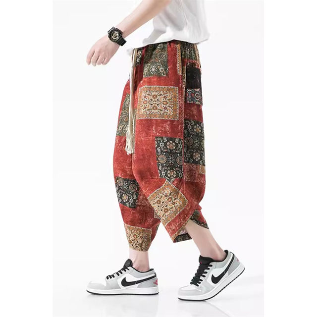Thai printed seven-point couple beach pants