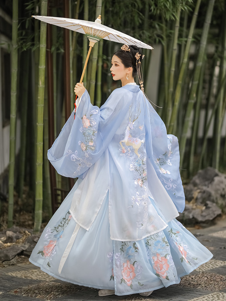 醉婵原创女灵鹿刺绣齐腰整套衫汉服 醉婵汉服