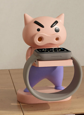 创意可爱肥嘟嘟左卫门智能儿童苹果iwatchs9手表充电支架底座摆件