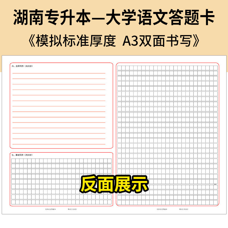 湖南省2025普通高等学校专升本招生大学语文模拟考试答题纸 120克双胶纸 A3双面 湖南专升本—大学语文答题卡