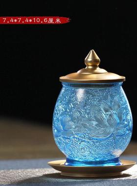 琉璃莲花佛具套装家用礼佛供具香炉果盘净水杯供灯花瓶莲花灯佛堂