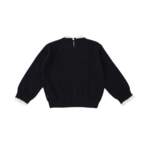 benebene韩国童装新款女童针织T恤手工蕾丝边儿童羊毛毛衣 - 图1