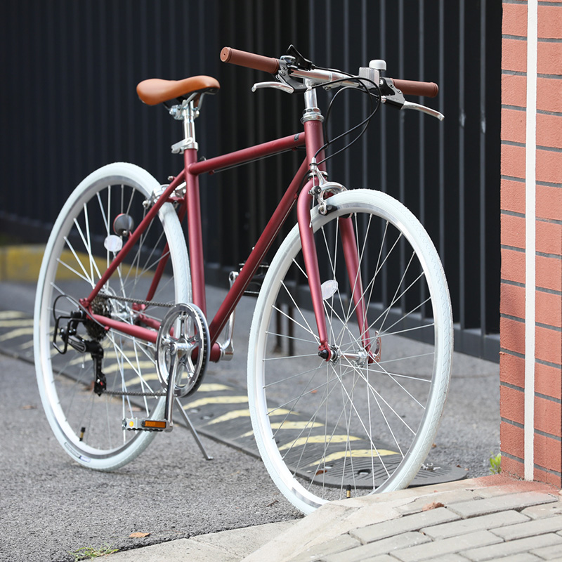 日本复古变速公路车粉色自行车高颜值成人男女学生骑行通勤单车-图0