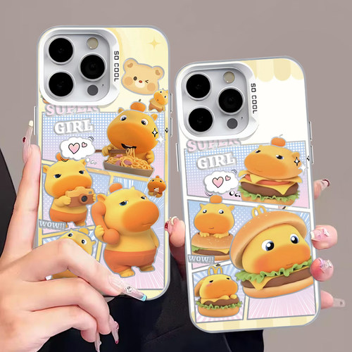 水豚噜噜适用苹果17手机壳iphone16promax带挂绳15汉堡14mini卡通13可爱12/8plus/x/11防摔xr女款7卡皮巴拉套 - 图0