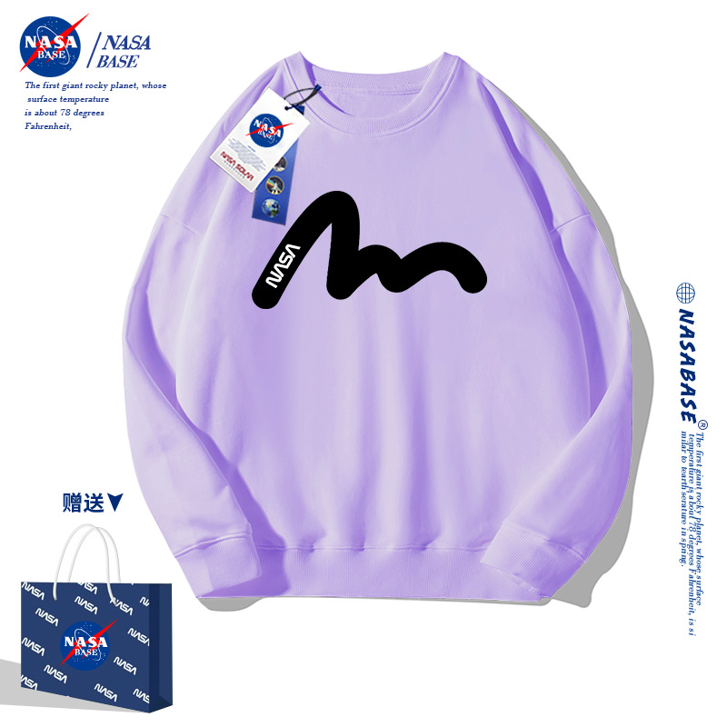 NASA联名圆领卫衣男士春秋季2024新款美式潮牌宽松情侣装外套衣服