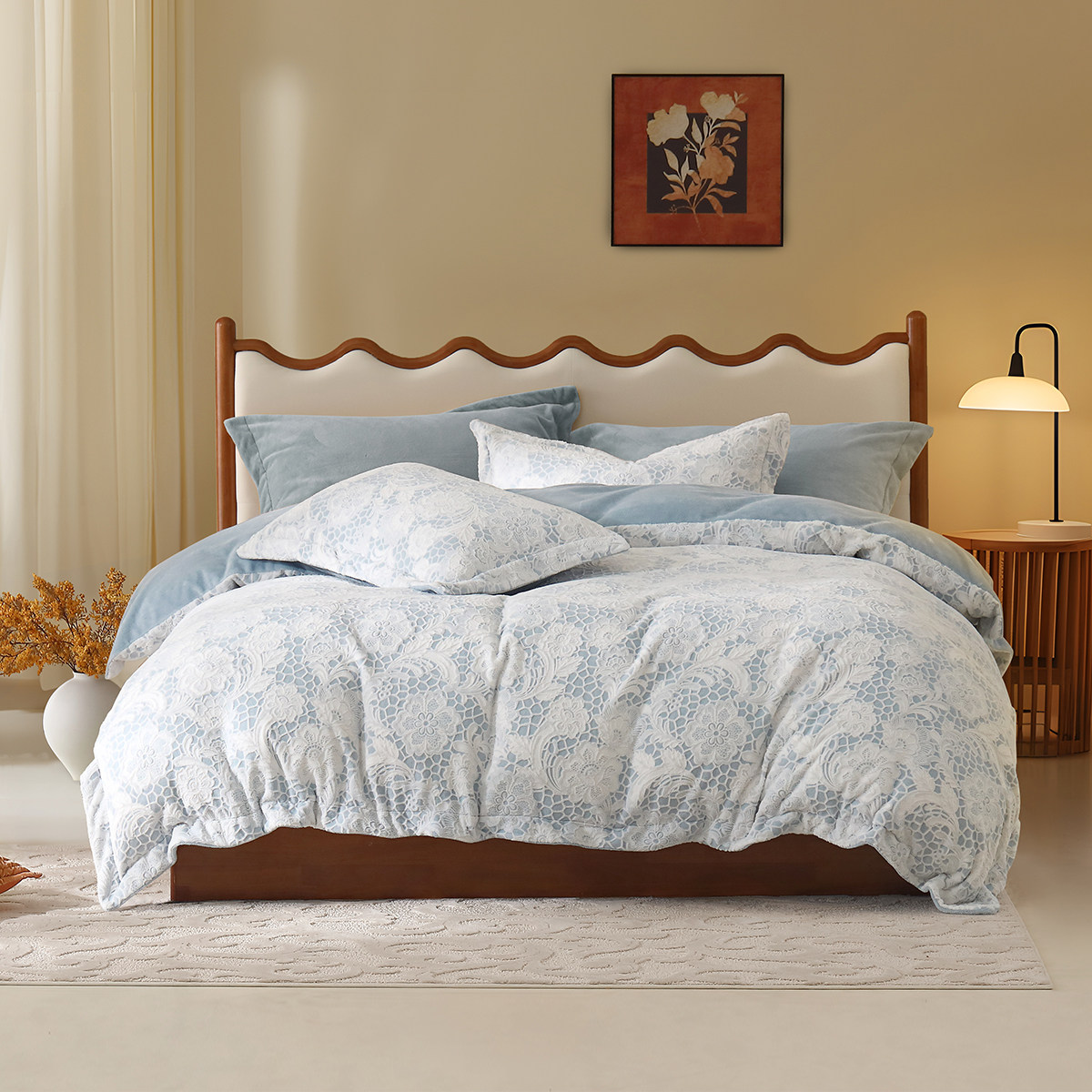 水星家纺加厚牛奶绒四件套抗静电暖绒套件保暖雕花绒床单被套新品,淘宝优惠券,粉丝福利购,淘宝优惠卷