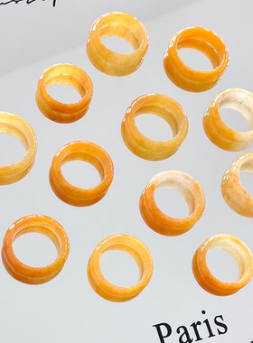 天然黄翡戒指女简约时尚高级感翡翠戒指素圈黄翡翠指环