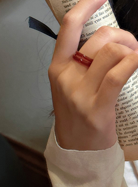 细款高冰红玛瑙玉髓戒指本命年红色价戒指戒圈玉髓玛瑙跑环配饰