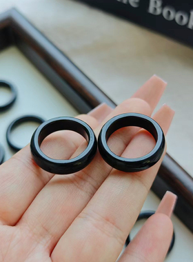 天然黑曜石戒指大气冷酷黑色指环男女食指戒尾戒扳指加宽