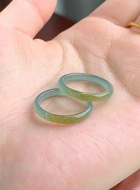 天然正品一口糖翡翠戒指蓝水翡翠戒指细款男女时尚玉石指环