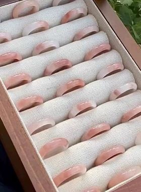 天然正品桃花酿戒指粉色小红书爆款桃花酿金丝玉戒圈跑环戒指女款