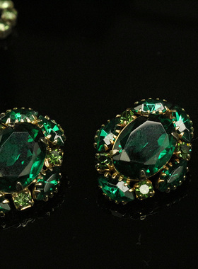 地球脑袋 vintage西洋古董首饰juliana祖母绿项链耳夹套装