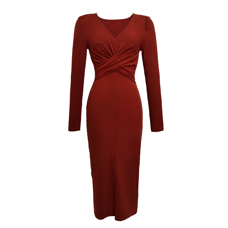 欧洲站法式砖红色名媛气质春连衣裙 ruuhee连衣裙