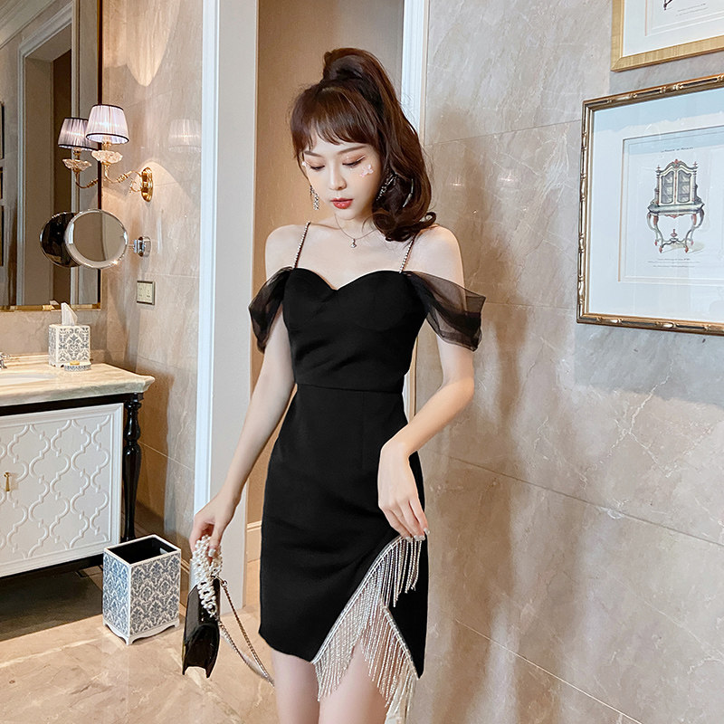 欧洲站高级纯欲一字肩吊带女连衣裙 ruuhee连衣裙