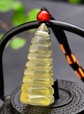 天然黄水晶文昌塔吊坠学生挂件男女饰品手工雕刻荣升塔项链项坠