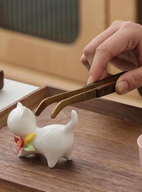 小猫陶瓷小摆件手捏奢可养宠小桌面家居创意迷你配件茶茶道花轻