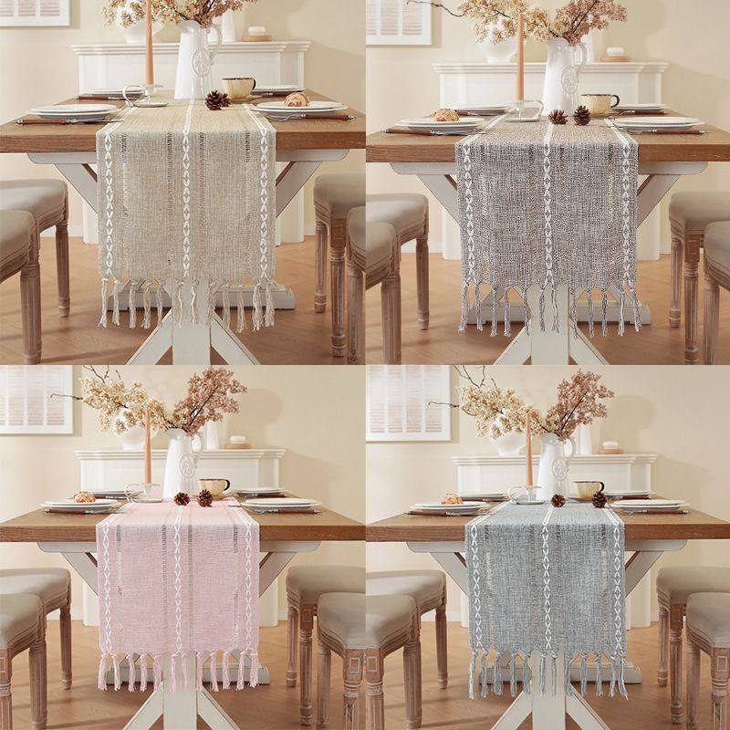 跨境美式桌旗棉麻餐桌布家居流苏桌现货艺垫茶几出口茶席台茶手工,淘宝优惠券,粉丝福利购,淘宝优惠卷