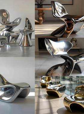 不锈钢玻璃钢鹅卵石坐凳雕塑镜面水滴石头草坪广场高圆形装饰摆件