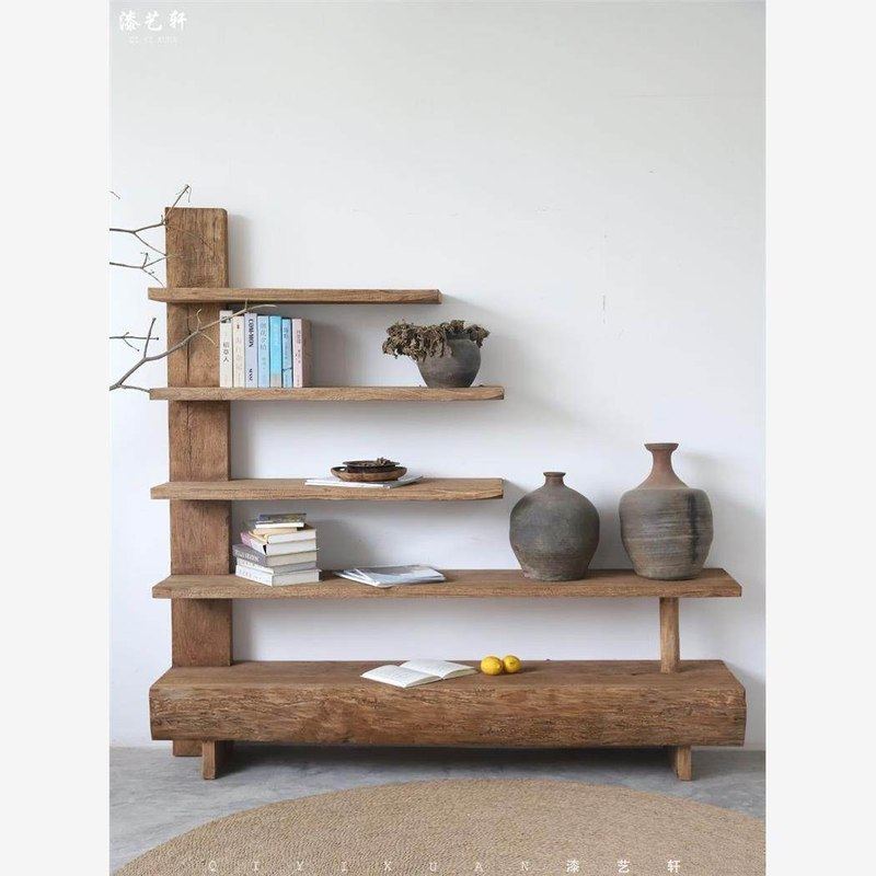 新款侘寂风老木风化书架靠墙全实木博古展示柜收纳置物架落地民宿,淘宝优惠券,粉丝福利购,淘宝优惠卷