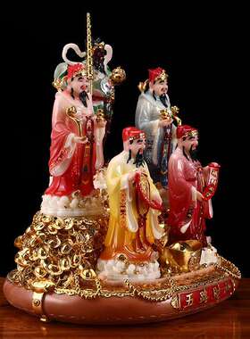 汉白玉溢彩五路财神爷像佛堂像寸财神赵公明摆件武财神范蠡家用16