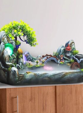 电视柜旁客厅风水轮假山流水喷泉小装饰品摆件球高山生财