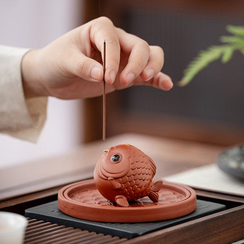 紫砂招财锦鲤香插家用创意线迷你室内宠香香炉摆件香座养可薰炉茶,淘宝优惠券,粉丝福利购,淘宝优惠卷