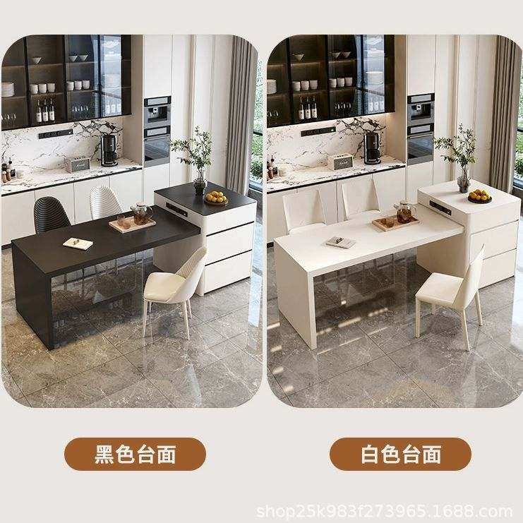 简约岩板岛台餐桌一体可伸缩圆弧形中岛家用小户型现代厨房吧台桌,淘宝优惠券,粉丝福利购,淘宝优惠卷